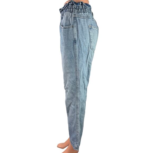 Pistola Blue Denim Straight High Rise Medium Wash Paperbag Crop Pants Jeans Sz S - Picture 2 of 5